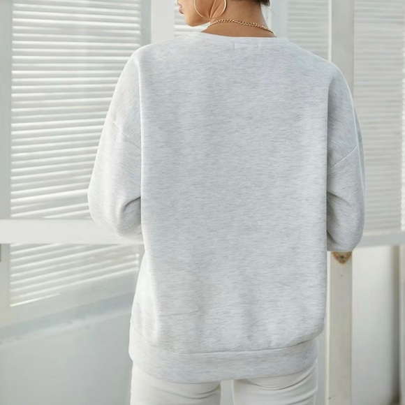 Women's Sweatshirt Letter Print Drop Shoulder Long Sleeve Casual Sweatshirt - Picture 2 of 8